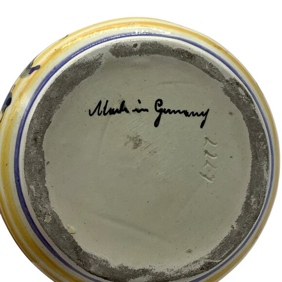 Vintage German Ceramic Vase With Floral Motif 7" Yellow Blue - Picture 3 of 6